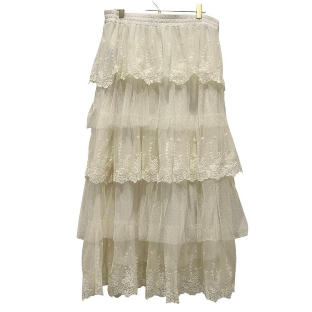 Rachel Zoe Ivory Tiered Lace Tulle Midi Skirt NWT Boho Bridal Rehearsal Party - Picture 2 of 9